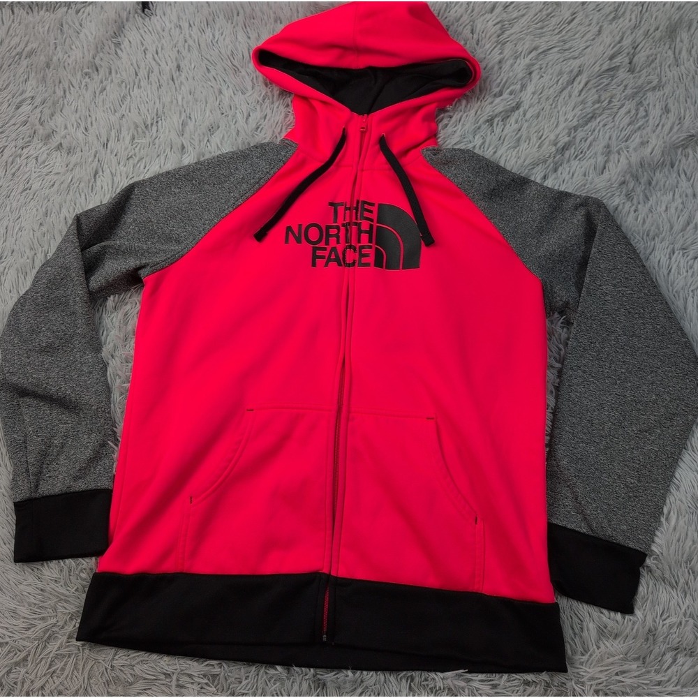The North Face Sweatshirt Womens L Pink Hoodie Gorpcore Logo Pockets Zip Up